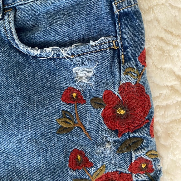 ZARA Denim Floral Embroidered Jean Mini Skirt Size XS - Picture 5 of 9